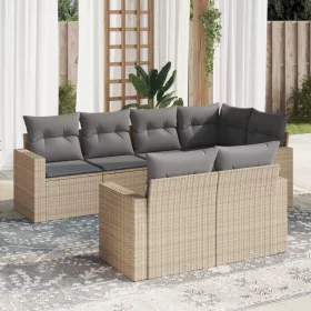    7 részes bézs polyrattan kerti ülőgarnitúra párnákkal