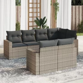    7 részes szürke polyrattan kerti ülőgarnitúra párnákkal