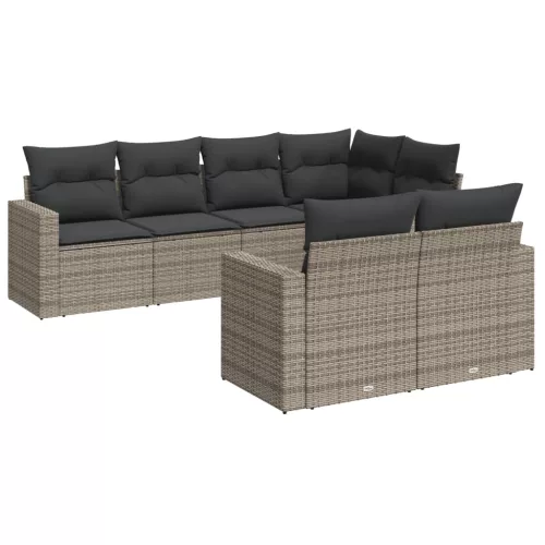  7 részes szürke polyrattan kerti ülőgarnitúra párnákkal