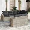  7 részes világosszürke polyrattan kerti ülőgarnitúra párnákkal