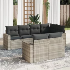    7 részes világosszürke polyrattan kerti ülőgarnitúra párnákkal