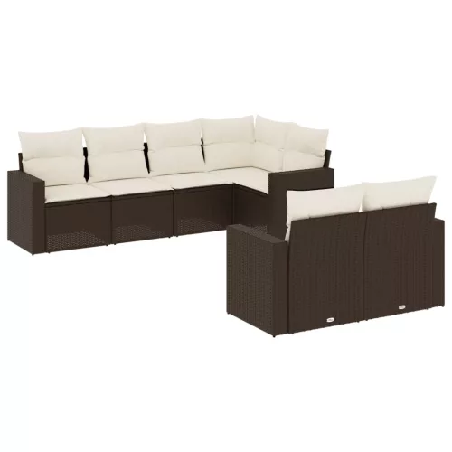  7 részes barna polyrattan kerti ülőgarnitúra párnákkal