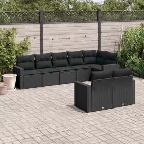    8 részes fekete polyrattan kerti ülőgarnitúra párnákkal