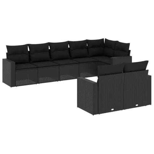  8 részes fekete polyrattan kerti ülőgarnitúra párnákkal