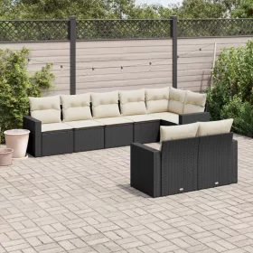    8 részes fekete polyrattan kerti ülőgarnitúra párnákkal