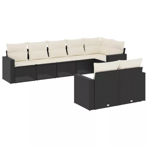  8 részes fekete polyrattan kerti ülőgarnitúra párnákkal