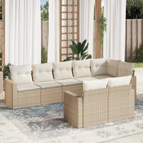  8 részes bézs polyrattan kerti ülőgarnitúra párnával