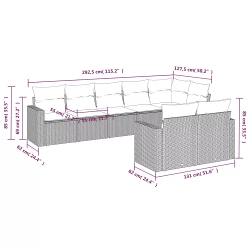  8 részes bézs polyrattan kerti ülőgarnitúra párnával