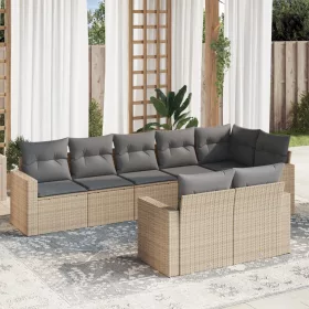  8 részes bézs polyrattan kerti ülőgarnitúra párnával