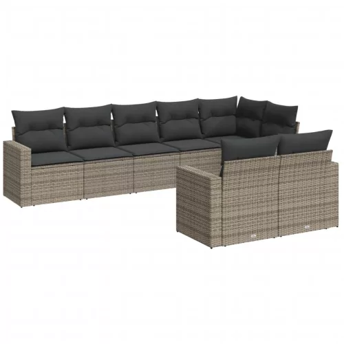  8 részes szürke polyrattan kerti ülőgarnitúra párnákkal
