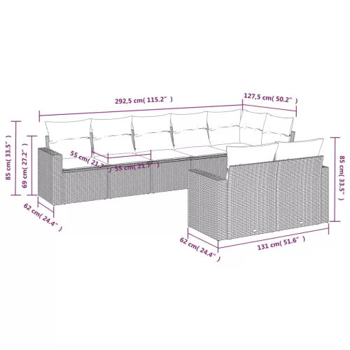  8 részes szürke polyrattan kerti ülőgarnitúra párnákkal