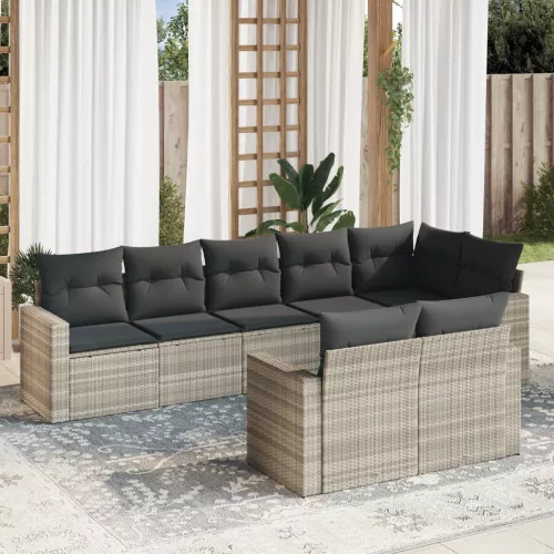  8 részes világosszürke polyrattan kerti ülőgarnitúra párnával
