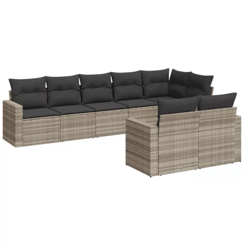  8 részes világosszürke polyrattan kerti ülőgarnitúra párnával