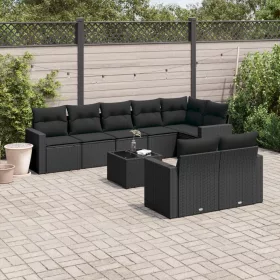    9 részes fekete polyrattan kerti ülőgarnitúra párnákkal