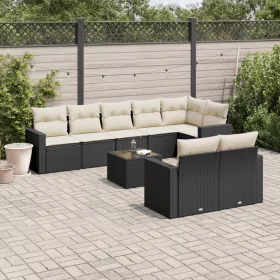    9 részes fekete polyrattan kerti ülőgarnitúra párnákkal