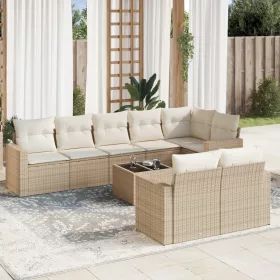    9 részes bézs polyrattan kerti ülőgarnitúra párnákkal