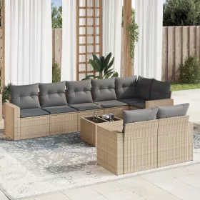    9 részes bézs polyrattan kerti ülőgarnitúra párnákkal