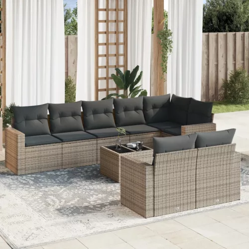  9 részes szürke polyrattan kerti ülőgarnitúra párnákkal