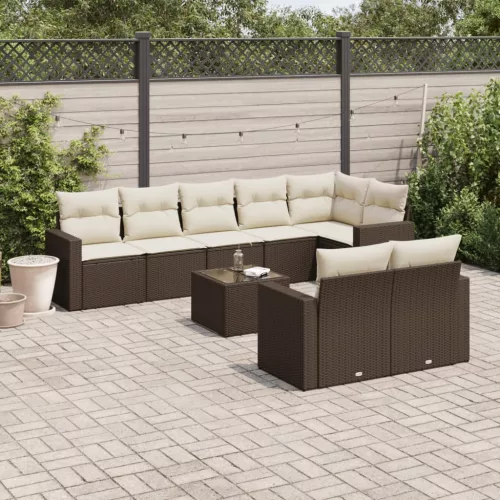  9 részes barna polyrattan kerti ülőgarnitúra párnákkal