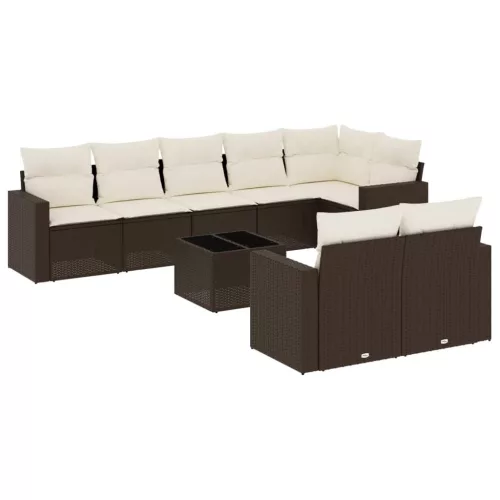  9 részes barna polyrattan kerti ülőgarnitúra párnákkal