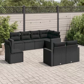    8 részes fekete polyrattan kerti ülőgarnitúra párnákkal