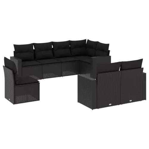  8 részes fekete polyrattan kerti ülőgarnitúra párnákkal
