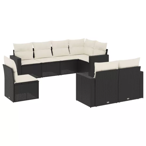  8 részes fekete polyrattan kerti ülőgarnitúra párnákkal