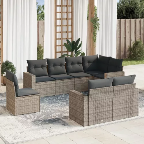  8 részes szürke polyrattan kerti ülőgarnitúra párnákkal