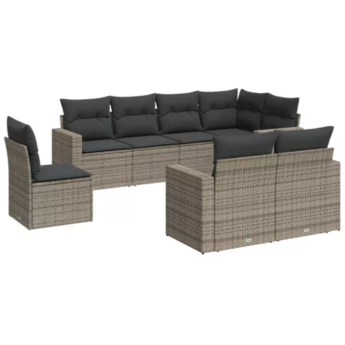  8 részes szürke polyrattan kerti ülőgarnitúra párnákkal