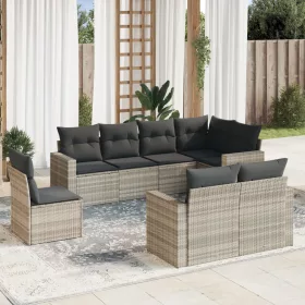    8 részes világosszürke polyrattan kerti ülőgarnitúra párnával