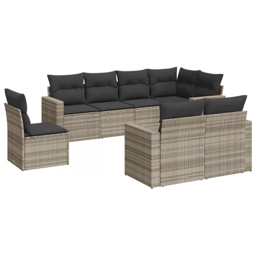  8 részes világosszürke polyrattan kerti ülőgarnitúra párnával