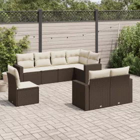    8 részes barna polyrattan kerti ülőgarnitúra párnákkal