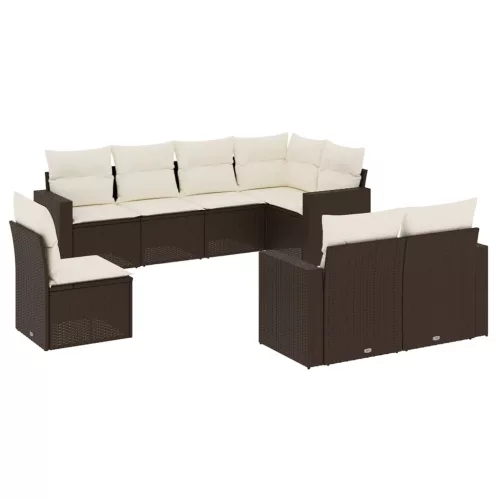  8 részes barna polyrattan kerti ülőgarnitúra párnákkal