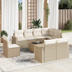    9 részes bézs polyrattan kerti ülőgarnitúra párnákkal