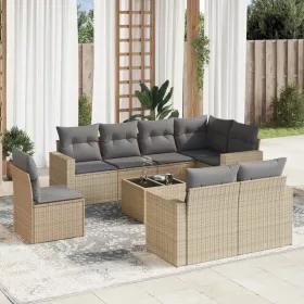    9 részes bézs polyrattan kerti ülőgarnitúra párnákkal