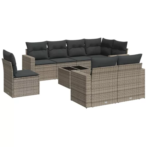  9 részes szürke polyrattan kerti ülőgarnitúra párnákkal