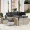  9 részes világosszürke polyrattan kerti ülőgarnitúra párnával