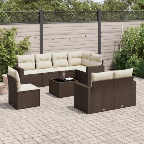  9 részes barna polyrattan kerti ülőgarnitúra párnákkal