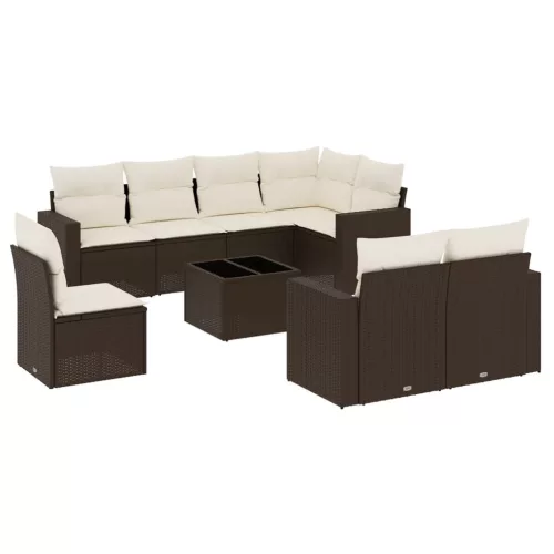  9 részes barna polyrattan kerti ülőgarnitúra párnákkal
