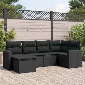    6 részes fekete polyrattan kerti ülőgarnitúra párnákkal