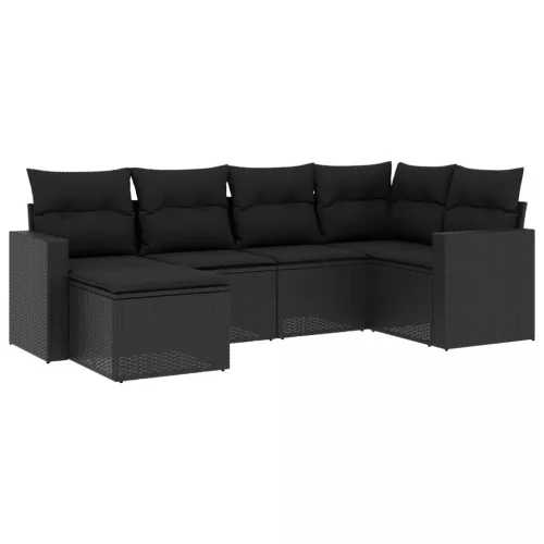  6 részes fekete polyrattan kerti ülőgarnitúra párnákkal