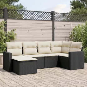    6 részes fekete polyrattan kerti ülőgarnitúra párnákkal