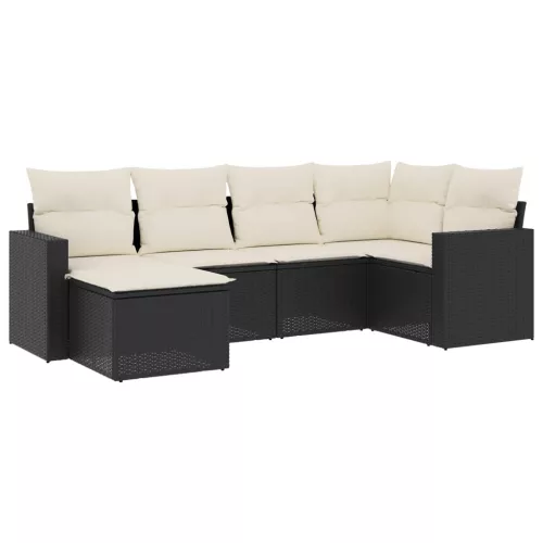  6 részes fekete polyrattan kerti ülőgarnitúra párnákkal