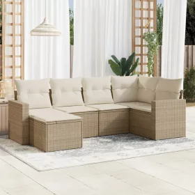  6 részes bézs polyrattan kerti ülőgarnitúra párnával