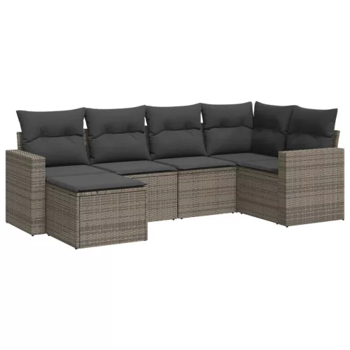  6 részes szürke polyrattan kerti ülőgarnitúra párnákkal