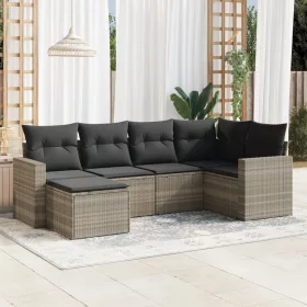    6 részes világosszürke polyrattan kerti ülőgarnitúra párnákkal