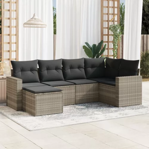  6 részes világosszürke polyrattan kerti ülőgarnitúra párnákkal