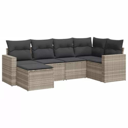  6 részes világosszürke polyrattan kerti ülőgarnitúra párnákkal
