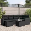  7 részes fekete polyrattan kerti ülőgarnitúra párnával