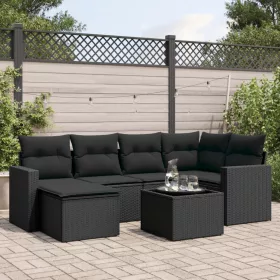    7 részes fekete polyrattan kerti ülőgarnitúra párnával